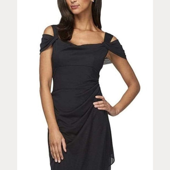 Alex Evenings Dresses & Skirts - Alex Evenings Cold Shoulder Drape Bodice Chiffon Ruched Black Short Dress - 12P